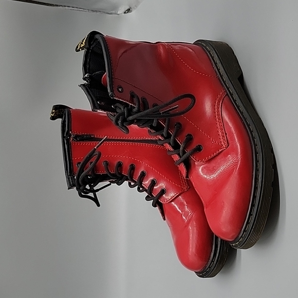 Doc Martens Red Patent Leather Boots Combat Boots - Picture 3 of 11